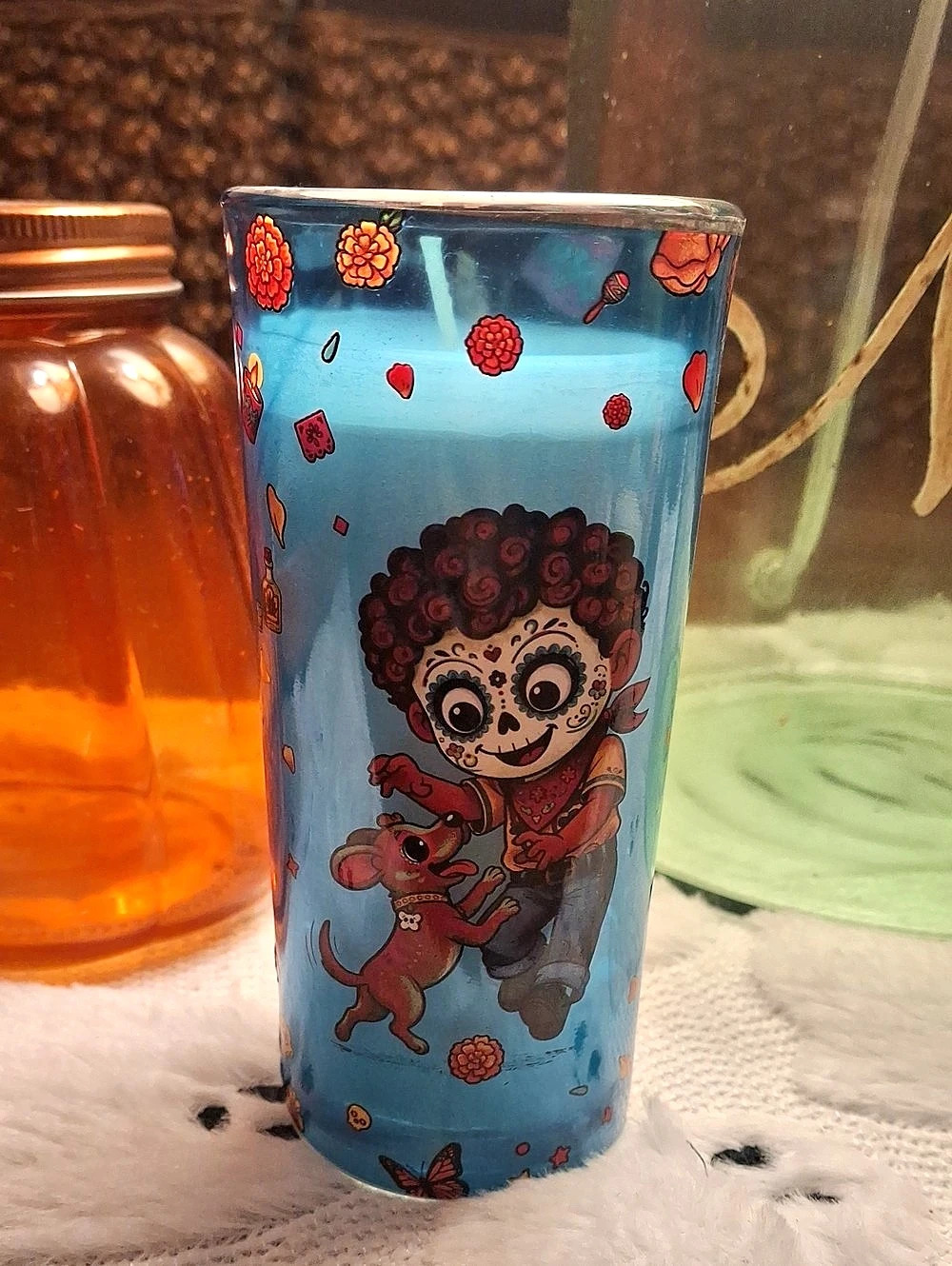 Day of the Dead Blue & Red Illustrated Candle HH010older